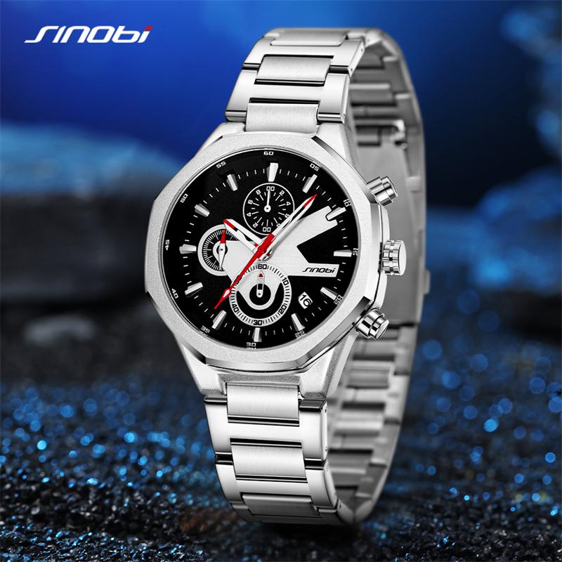 SINOBI Новый дизайн мужские часы с календарем модные стили мужские кварцевые наручные часы оригинальный хронограф мужские подарки часы