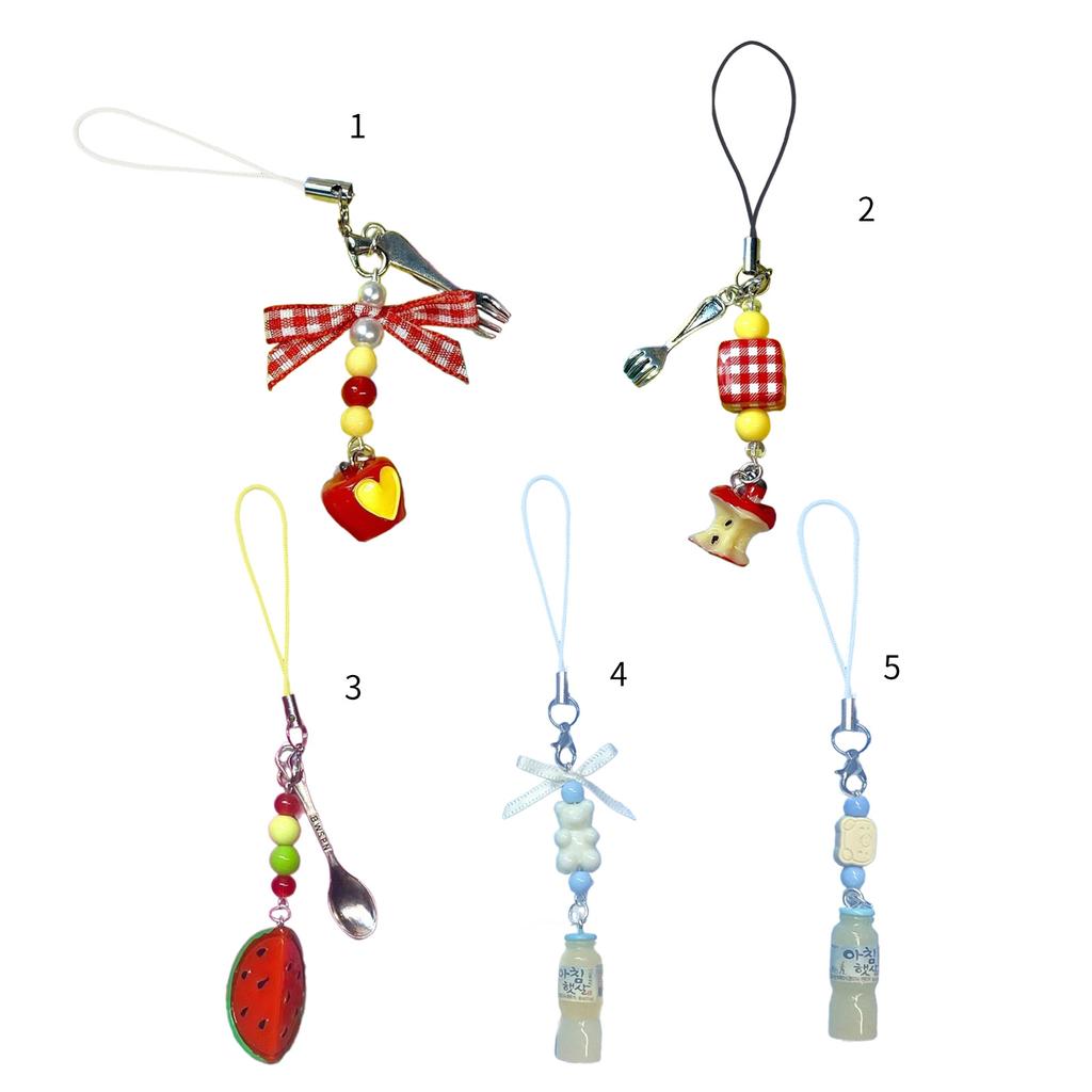 Bowknot Phone Charm Beaded Phone Pendant Fashion Keychain Bag Pendant Fruit Camera Pendant Perfect Gift for Women Girl