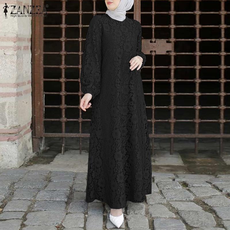 ZANZEA Женское модное лоскутное кружевное платье, весенне-осеннее повседневное длинное платье-кафтан с круглым вырезом и длинными рукавами