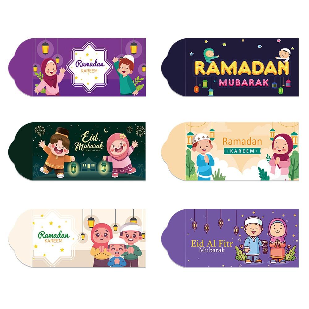 6Pcs 2026 Paper Eid Mubarak Cash Envelopes Thickened Colorful Money Cards Eid Al-fitr Supplies for Family Gathering