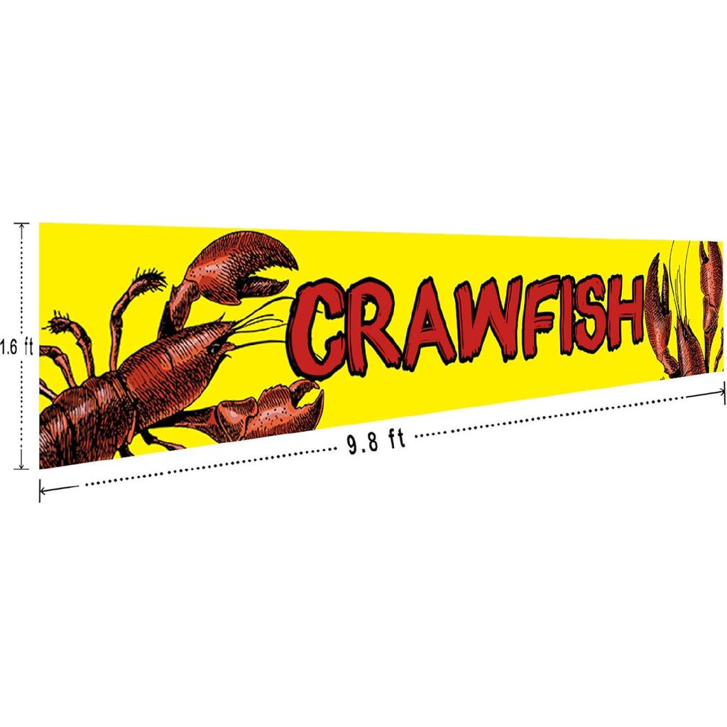 Large Crawfish Sign Banner Yellow Crawfish Sign for Restaurant Crawfish Party Supplies Decorations Craw Fish Yellow Flag - 9.8 x 1.6 ft