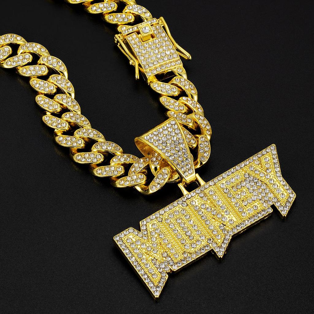 European American Hip-Hop MONEY Letter Diamond Pendant Cuban Necklace