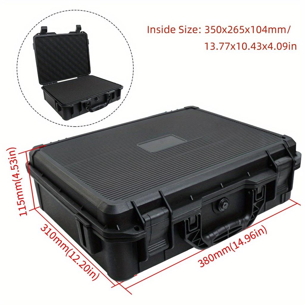 Waterproof and Durable Black Camera/tool Suitcase, Customizable Foam Interior, Portable, Safe Storage Case, Shock Resistant Case