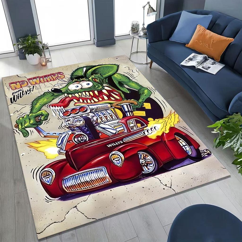3D Бунтарский RAT FINK Автомобили Знак Мультяшный Ковер для Спальни Гостиной Дивана Дома Декор Приветственный Коврик, Большой Детский Игровой Нескользящий Напольный Коврик