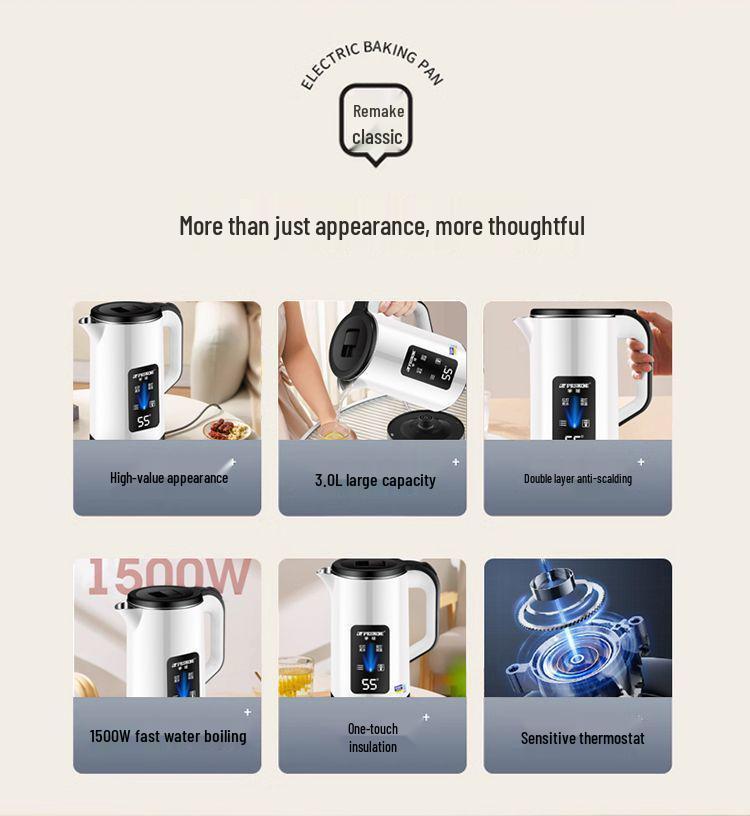 3 л Большой Электрический Чайник: Автоизоляция, Идеально для общежитий, Прочный для домашнего использования.