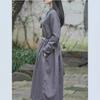 2025 Spring New Linen Retro Waist Thin Temperament Embroidery Long Knee Long Sleeve Cotton and Linen Dress Women