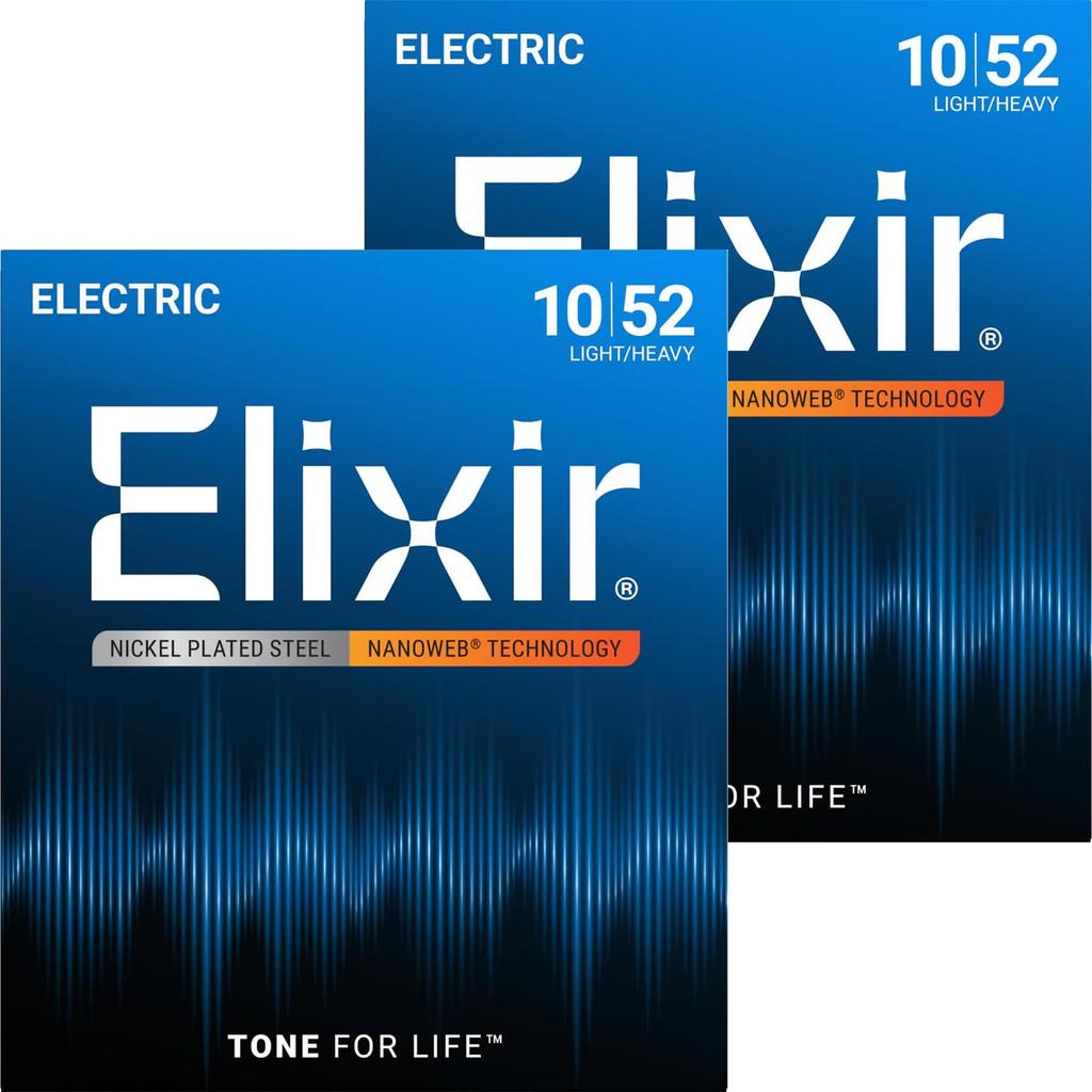Elixir NANOWEB Light Heavy Electric Guitar Set of 2 Strings, .010-.052, #12077,