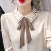 Bow Lapel Chiffon Blouse Women Sexy Office Shirts Long Sleeve Korean Style Thin Women Loose Shirt