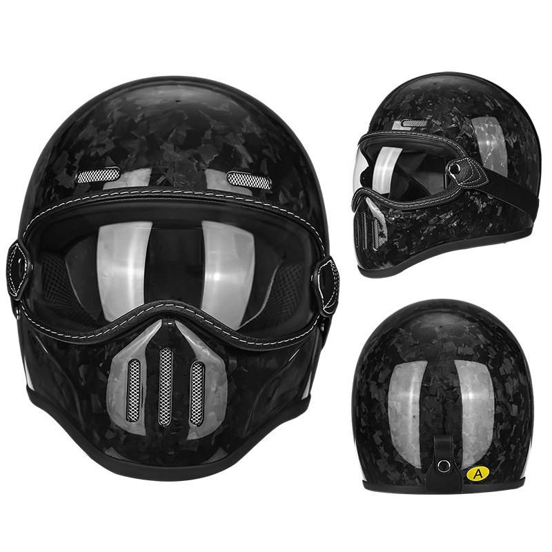 Carbon Fiber Retro Full Face Motorcycle Helmet Men Women Vintage Pig Nose Style Small Shell Cruiser Harley
