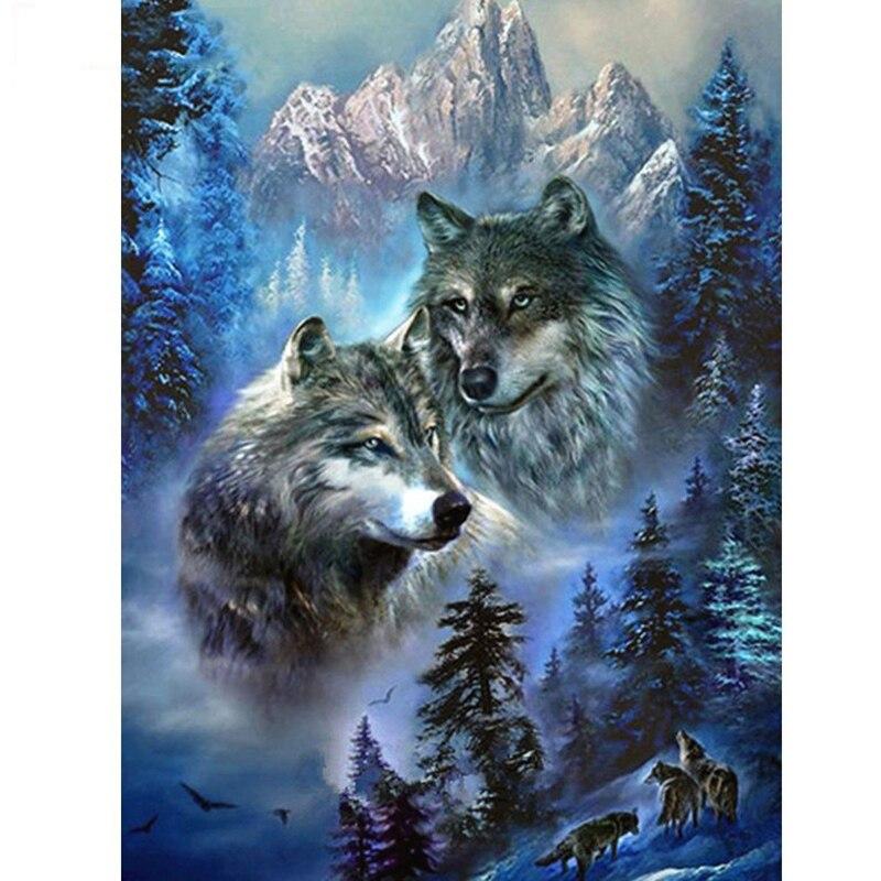 5D DIY Алмазная картина Набор Пейзаж Волк Искусство Алмазная вышивка Стразы Украшения для дома