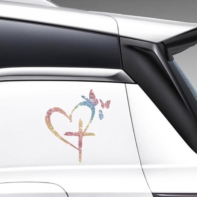 Sparkling PET Car Decal with Heart and Butterfly Symbols for Decorative Placement on Suitable Vehicle Body Areas