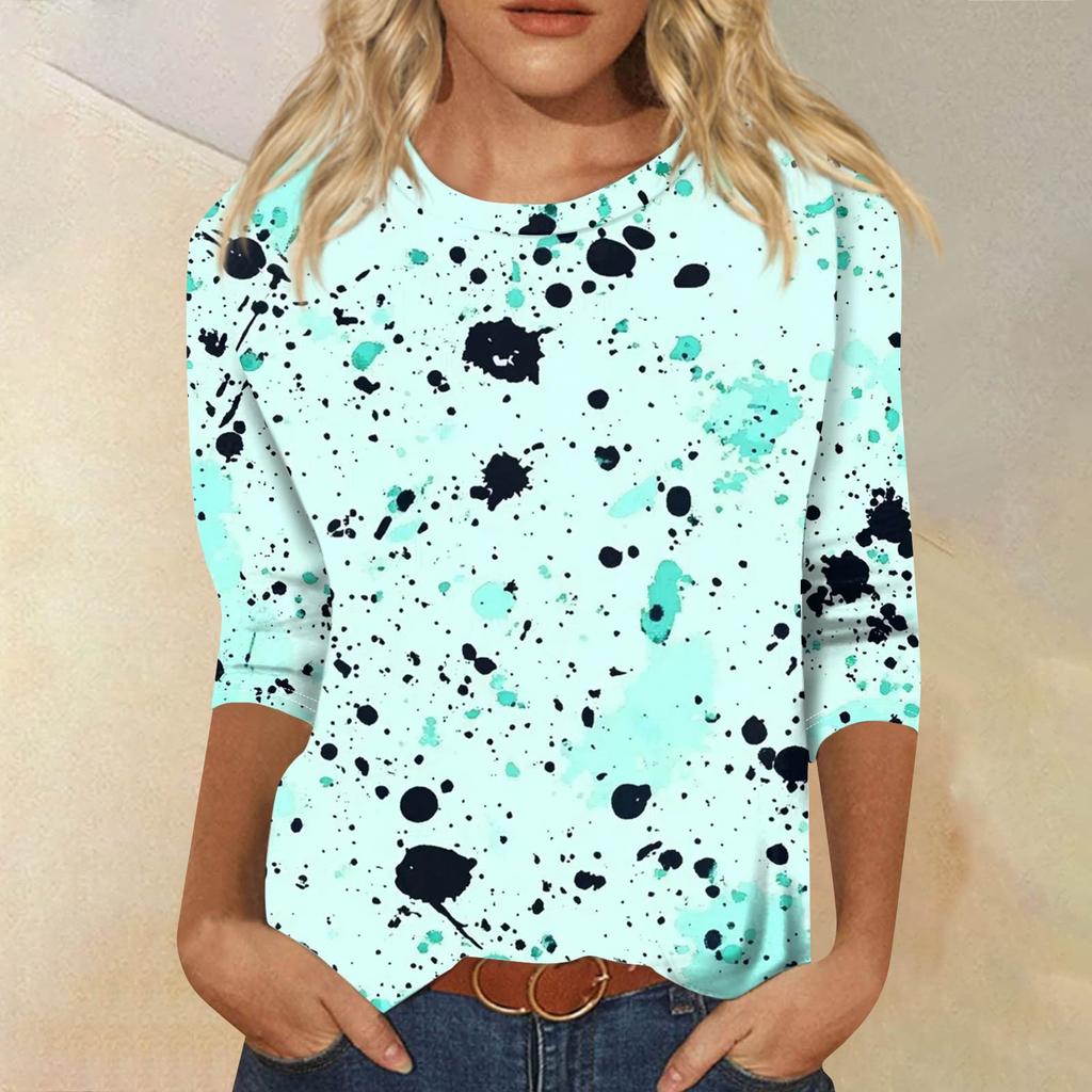 Женская модная повседневная футболка с рукавом семь восьмых, принтом и круглым вырезом