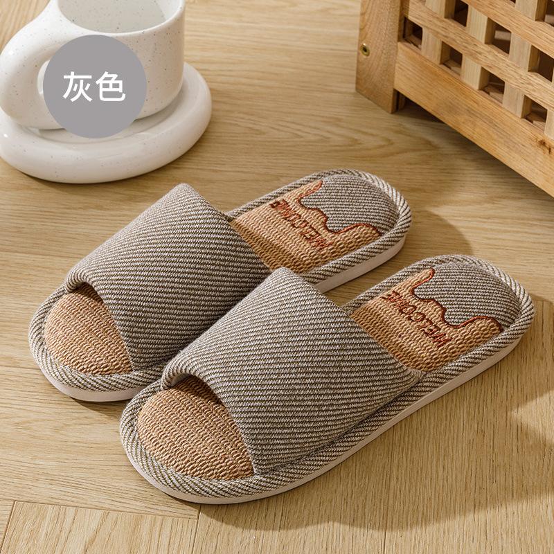 Домашние тапочки Four Seasons Indoor, нескользящие, впитывающие пот, сандалии для пар, бесшумные, льняные, прохладные тапочки