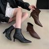 2025 New Pointed Rear Zipper Short Thin Heel Thin Martin Women's Short Boots Fashion Women's Shoes