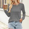 Женский плиссированный топ с длинными рукавами, поясом, полосатым принтом, круглым вырезом