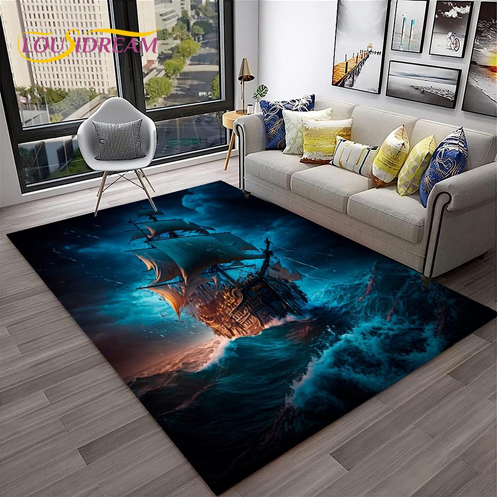 3D Пиратский корабль Лодка, Парусник, Барк Ковер Коврик для Дома Гостиная Спальня Диван Придверный коврик Декор, Детский ковер Нескользящий Напольный коврик
