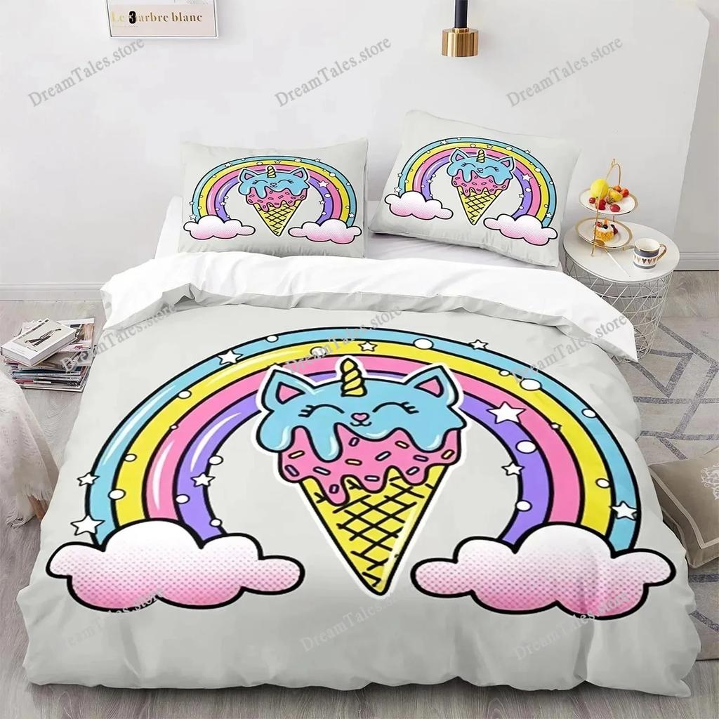 Rainbow Cat Bedding Set Single Twin Full Queen King Size Kawaii Girl Bed Set Aldult Boys Bedroom Duvetcover Sets 3D Print Boys