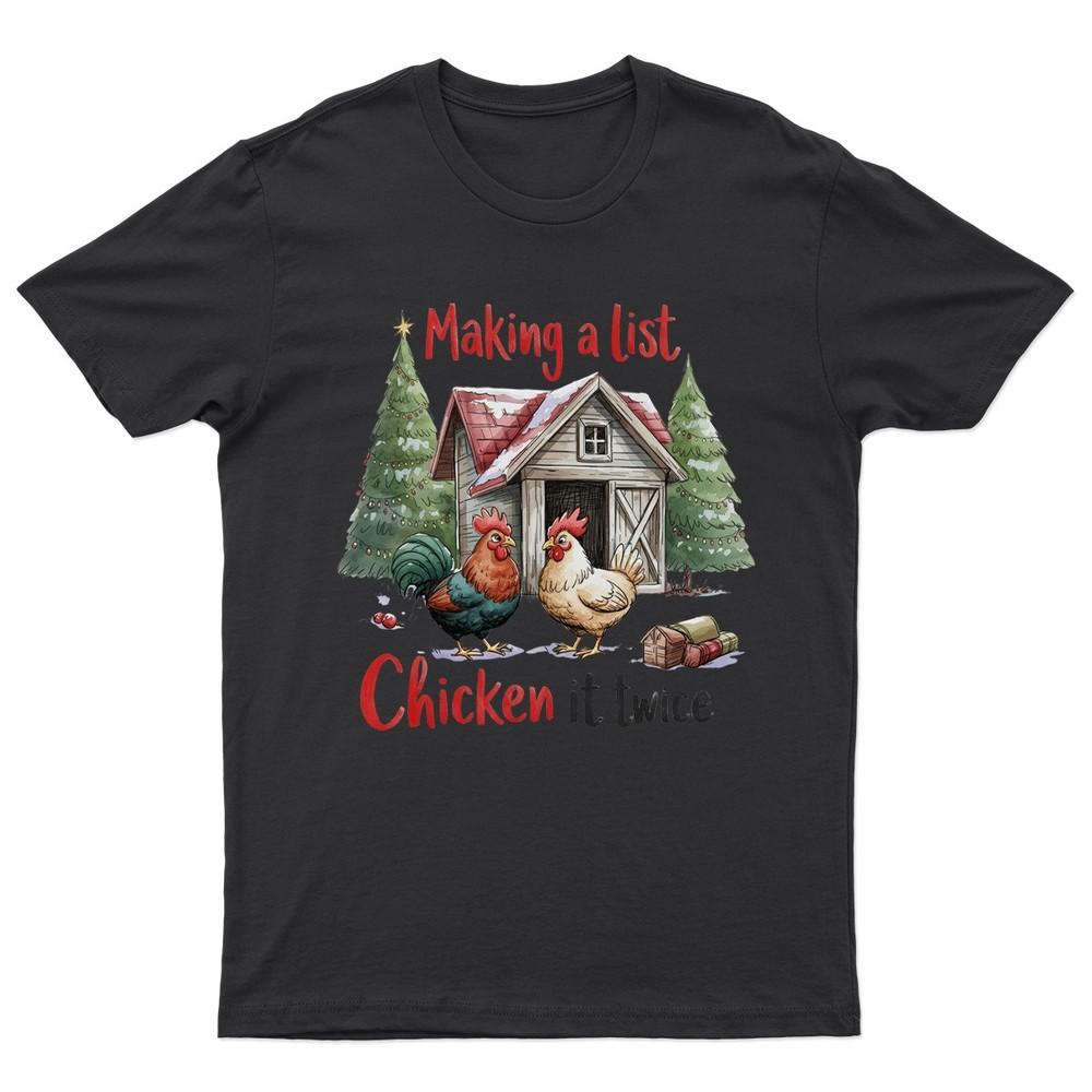 Making A List Chicken TShirt Unisex Gift Retro Seasonal Funny Xmas Santa