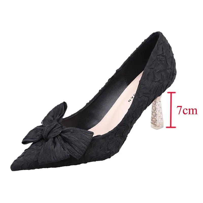 Fashion Green Silk Bowtie High Heels Pumps for Women Sexy Pointed Toe Metal Stiletto Heels Wedding Party Shoes Woman 2024 Spring