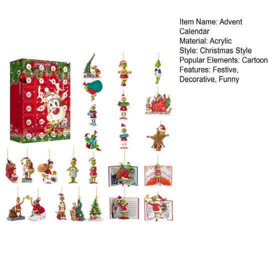 Рождественский Адвент-календарь 2024 24 шт. Фигурки зеленых эльфов Рождественский календарь обратного отсчета Мультфильм