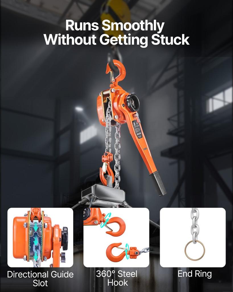 Manual Lever Chain Hoist, 1-1/2T 1500KG Capacity Heavy Duty Come Along, 6M Lift G80 Alloy Steel Chain With Dual Pawl Mechanical Brake, 360° Rotating