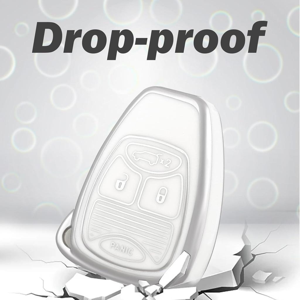 for Jeep Key Fob Cover with Leather Keychain, Soft TPU Key Case Protection Fit for Jeep Wrangler Compass Dodge Ram Durango Caliber Dakota Nitro