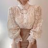 2023 Summer Lace Hollow Long-Sleeve Stand Collar Cotton Women's Shirt