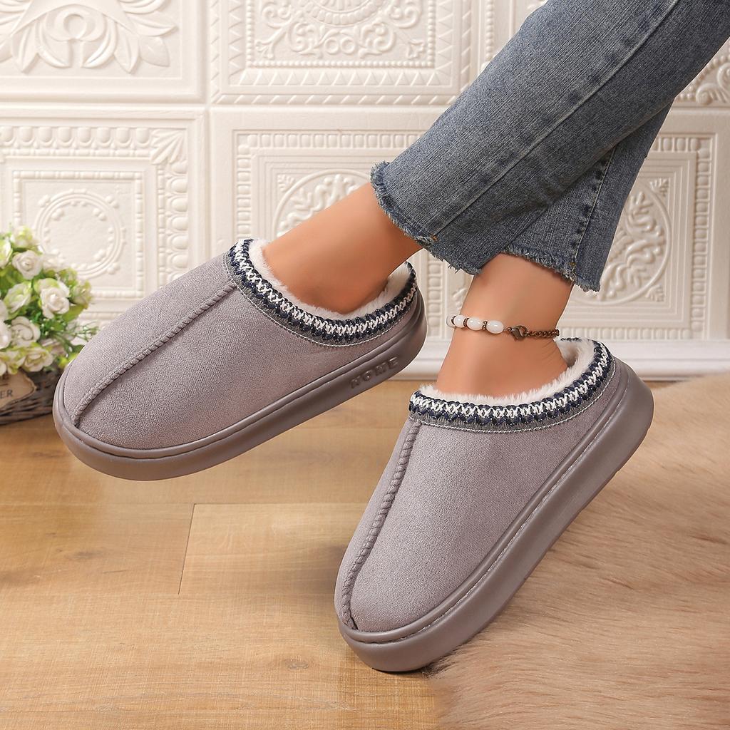 Furry Slippers Women Fall And Winter Indoor Home Warm Padded Monthly Shoes Thick Bottom Couple Cotton Slippers