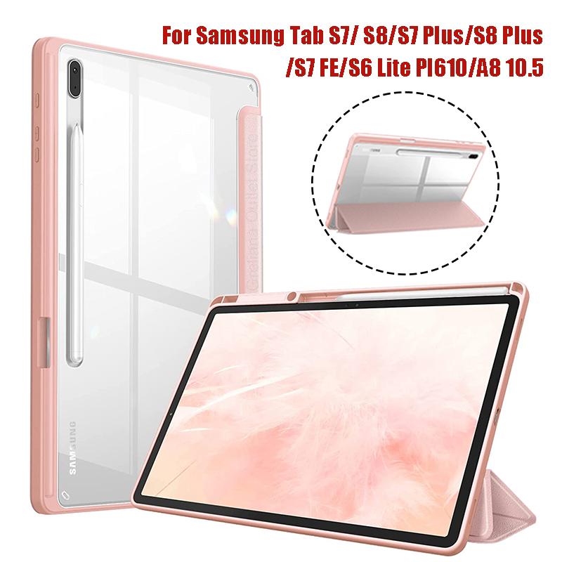 Чехол для Samsung Galaxy Tab S10 S9 S8 S7 Plus FE 12,4 дюйма, прозрачная задняя крышка из акрила для Tab S10 Lite S9 FE, чехлы с держателем для стилуса
