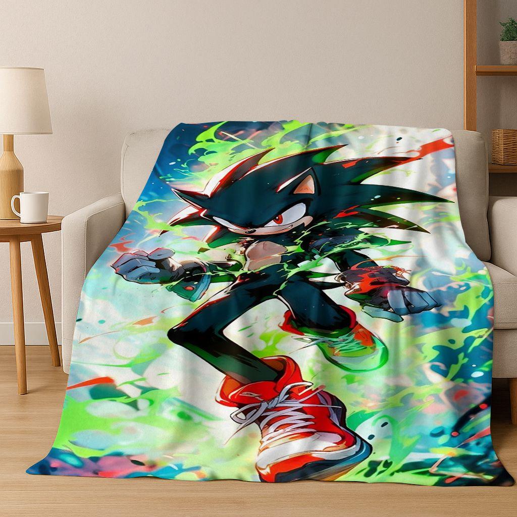 Classic S-Sonic Cartoon Game Flannel Blanket Soft Warm Throw Blanket for Bed Bedroom Living Room Travel Picnic Office Gift Kids