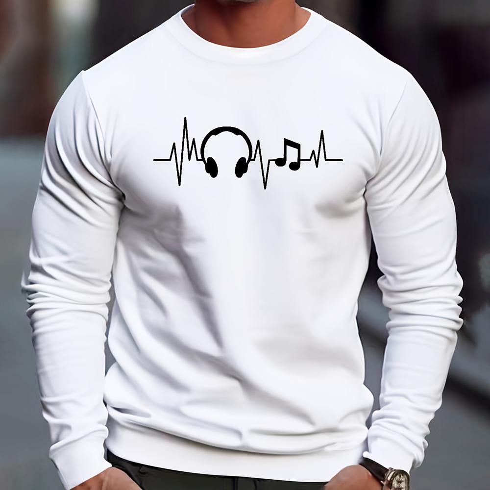 Мужская осенняя повседневная футболка с длинным рукавом и круглым вырезом 2023 года, новые мужские спортивные топы с 3D-цифровой музыкальной печатью, зимняя нижняя рубашка