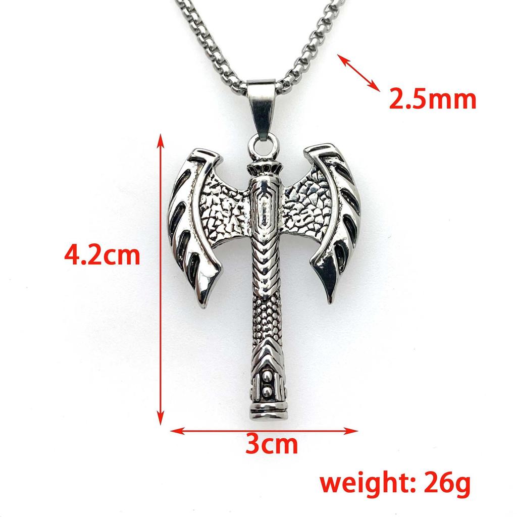 Double Blade Viking Axe Pendant Retro Necklace for Men Women Stainless Steel Chain Gothic Jewelry