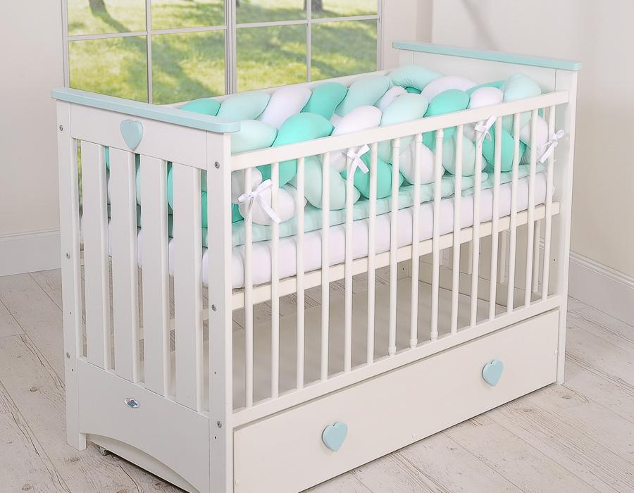 Braided cot bumper XXL - white and mint