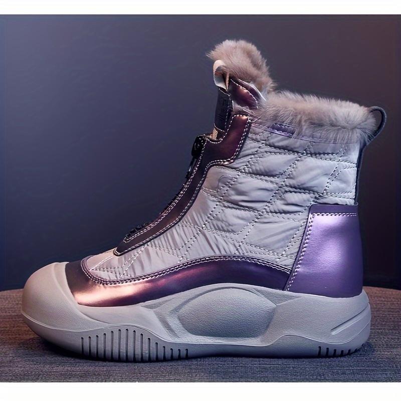 Новое поступление женских стеганых зимних сапог длиной до середины голени - водонепроницаемые, нескользящие, с утолщенной плюшевой подкладкой, застежкой-молнией, круглым носком, плоским каблуком