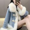 Winter New Fur Collar Fashion Short Denim Pie Overcome Coat Women's Design Fur Integrated Fur
