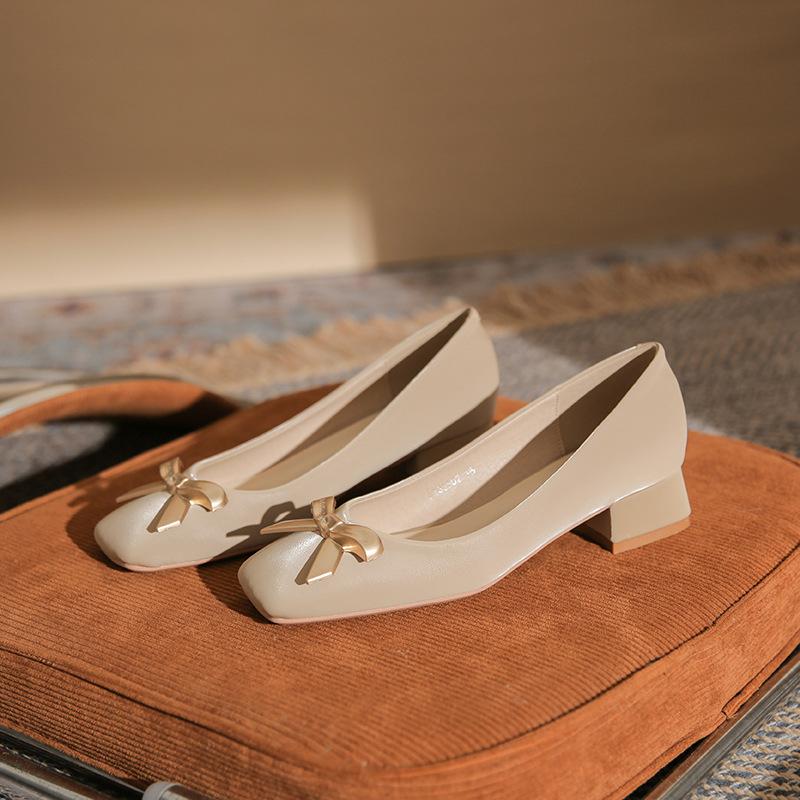 Туфли женские повседневные на толстом каблуке с квадратным носком, темпераментные, с бантом, на высоком каблуке, универсальные, на среднем каблуке, удобные