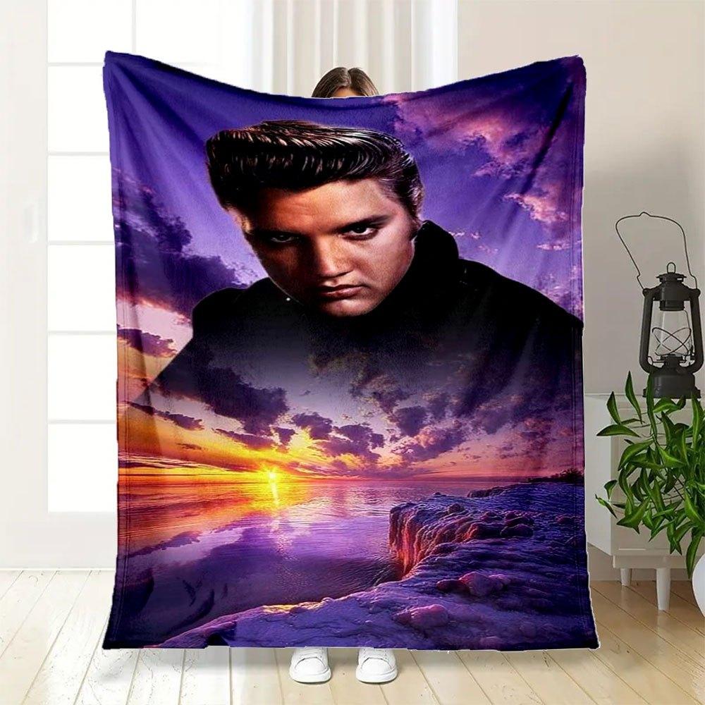 "Elvis Presley Sunset Beach Phone Case Cover"Blanket Flannel Throw Blanket for Sofa, Bed, Travel, Camping, Office, Couch, Chair, And Bed Gif
