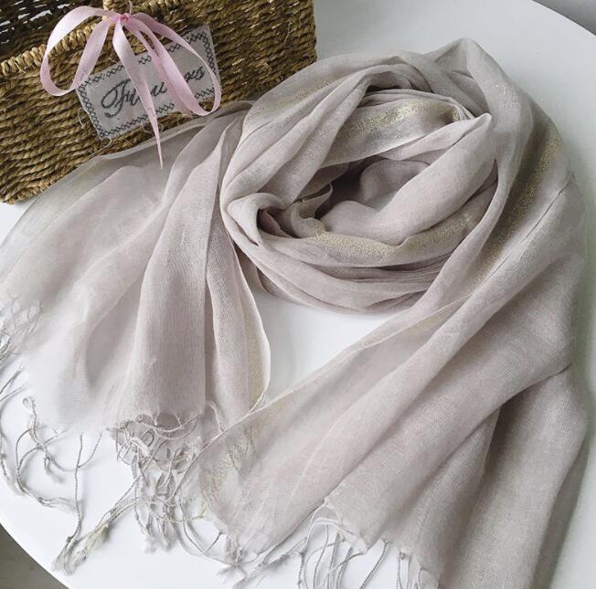 Spring And Autumn Thin Pure Color Linen Scarf Sliver Glitter Linen Shawl Long Striped Scarves 70x180CM