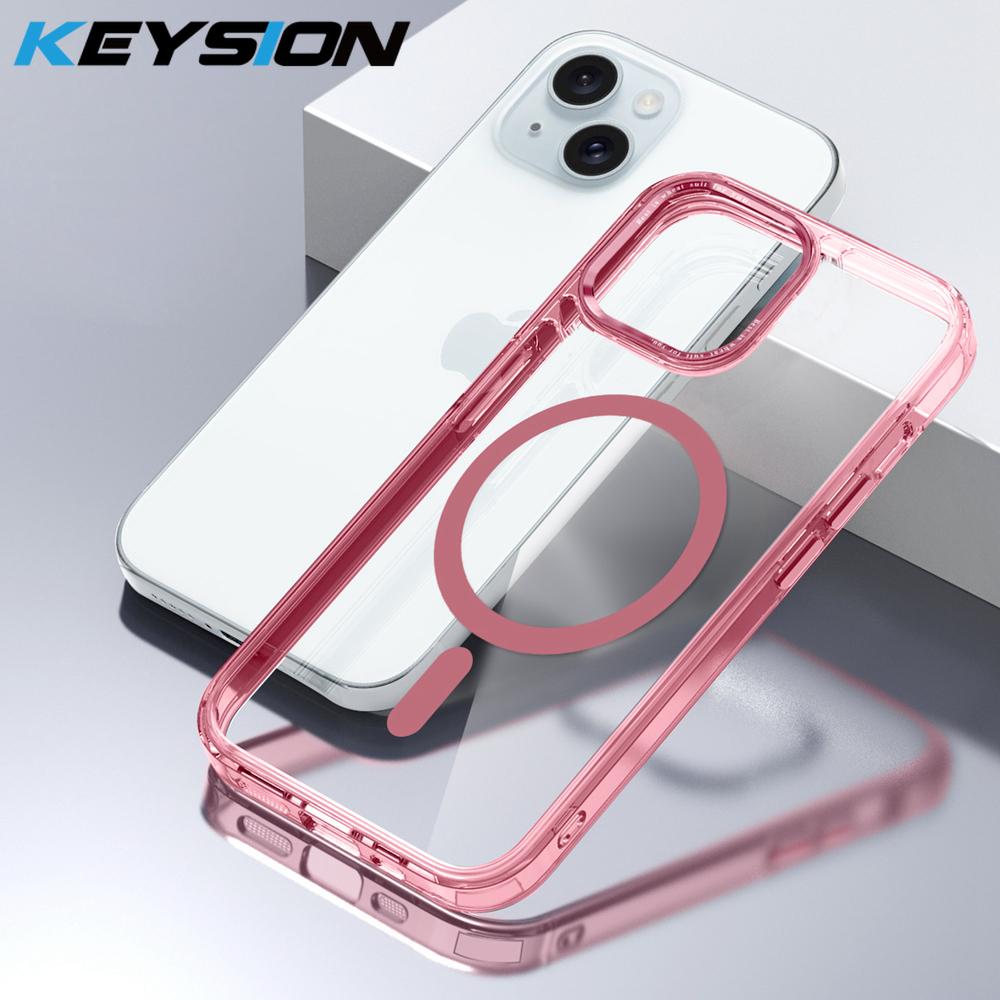 KEYSION Прозрачный чехол MagSafe для iPhone 15 14 Pro Max Прозрачный магнитный чехол для беспроводной зарядки iPhone 13 Pro Max