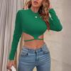 Women's Pullovers Slim Fit Ultra Short High Neck Knit Long Sleeve Top