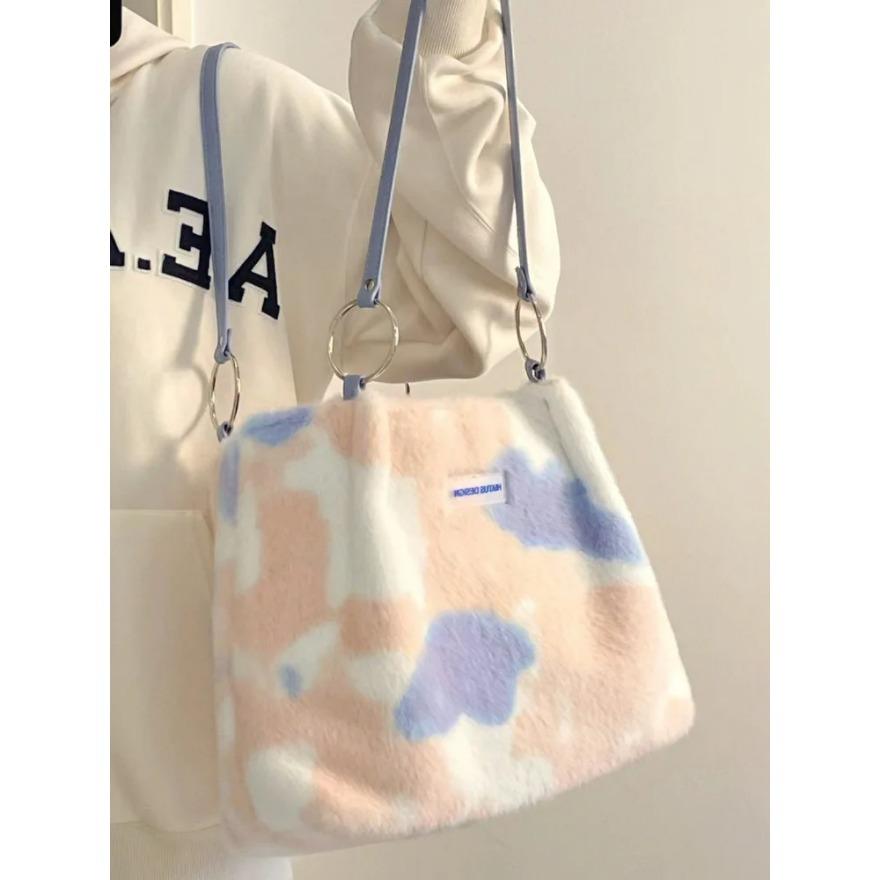 Простые плюшевые сумки через плечо для женщин, женские сумки, модные сумки большой вместимости для подмышек, студенческие сумки-тоут