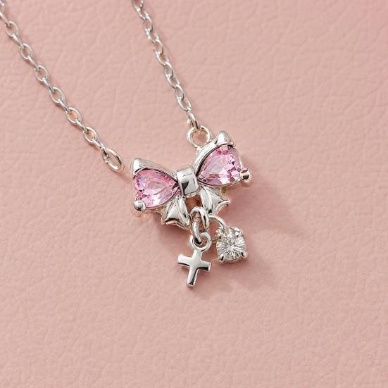 Women's Sparkly Bow Necklace Rhinestone Bow Knot Pendant Necklace