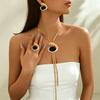European and American women's jewelry set geometric inlay special-shaped pearl design necklace versatile bracelet open ring