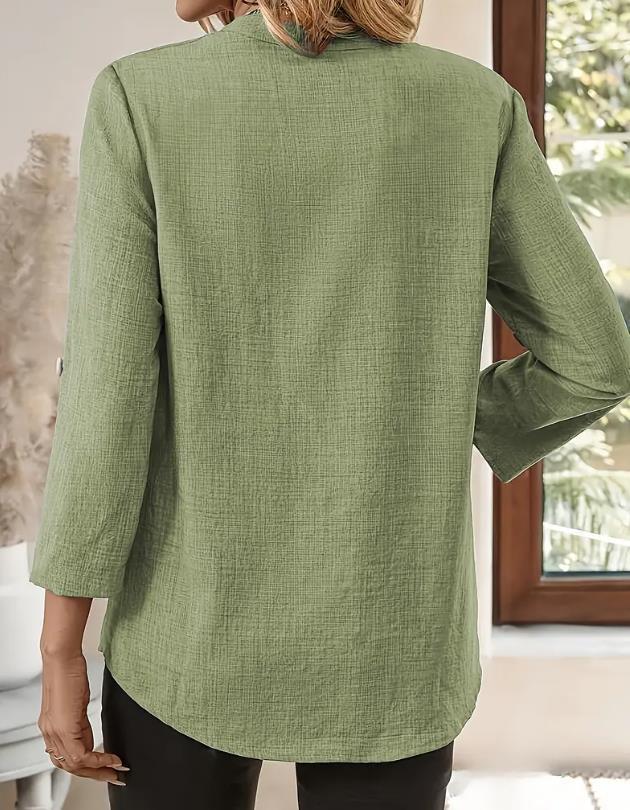 Женская рубашка больших размеров с V-образным вырезом, однотонная, свободного кроя, весна/лето 2026