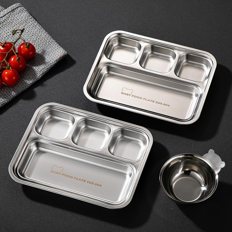 4 решетки 304 нержавеющая сталь разделенный поднос для обеда контейнер для фруктов закуски тарелка для еды для студентов столовая ресторан посуда