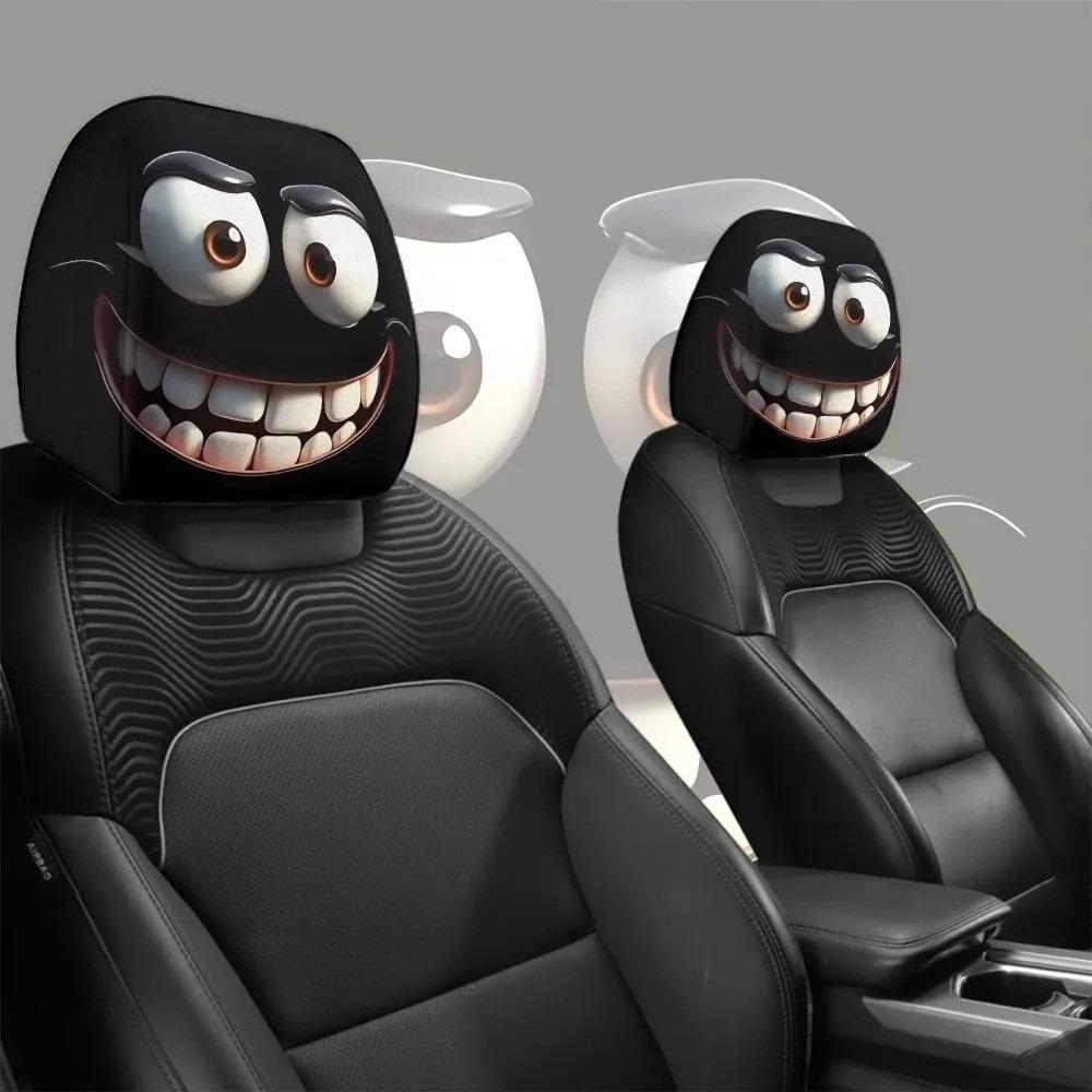 2 Pcs Funny Facial Expressions Car Pillowcase Double-sided Pattern Breathable Decorative Cushion Cover Elastic Washable