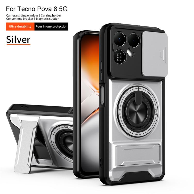 Чехол для Tecno Pova 8 5G с автомобильным держателем, магнитным кольцом, бронированный, ударопрочный чехол для телефона, для Tecno Pova8 5G, с защитой сдвижной камеры, Funda