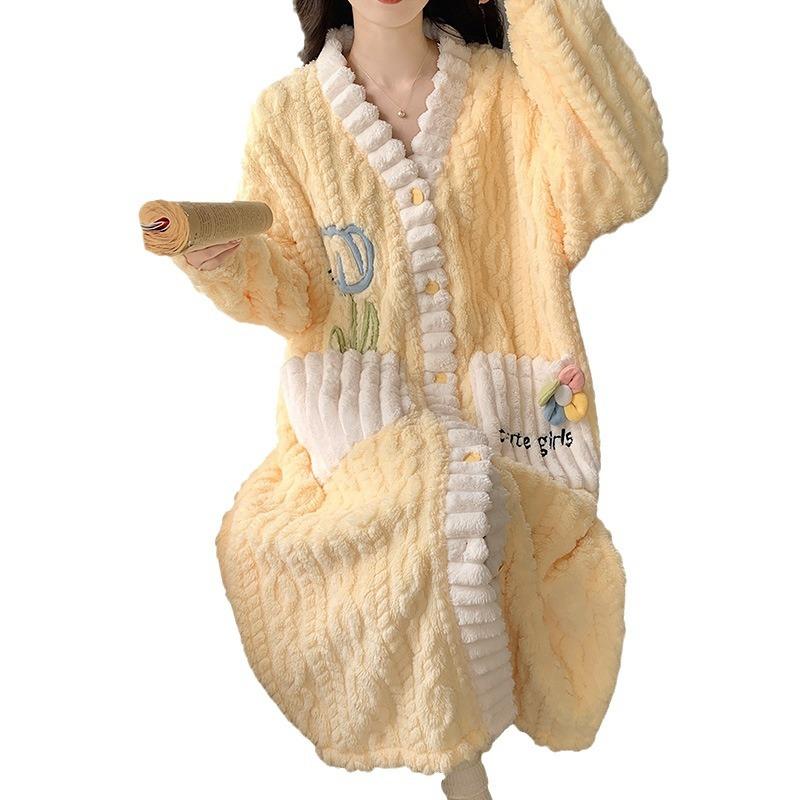 Коралловая бархатная ночная рубашка, женская осенне-зимняя ночная рубашка, длинная зимняя фланелевая рубашка больших размеров, фланелевой фланелевой халат, пижамное пальто