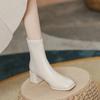 Ladies Shoes 2024 Hot Sale Ankle Women's Boots Elegant Modern Boots Women Sewing Square Toe Chunky Heels Back Zip Shoes Women