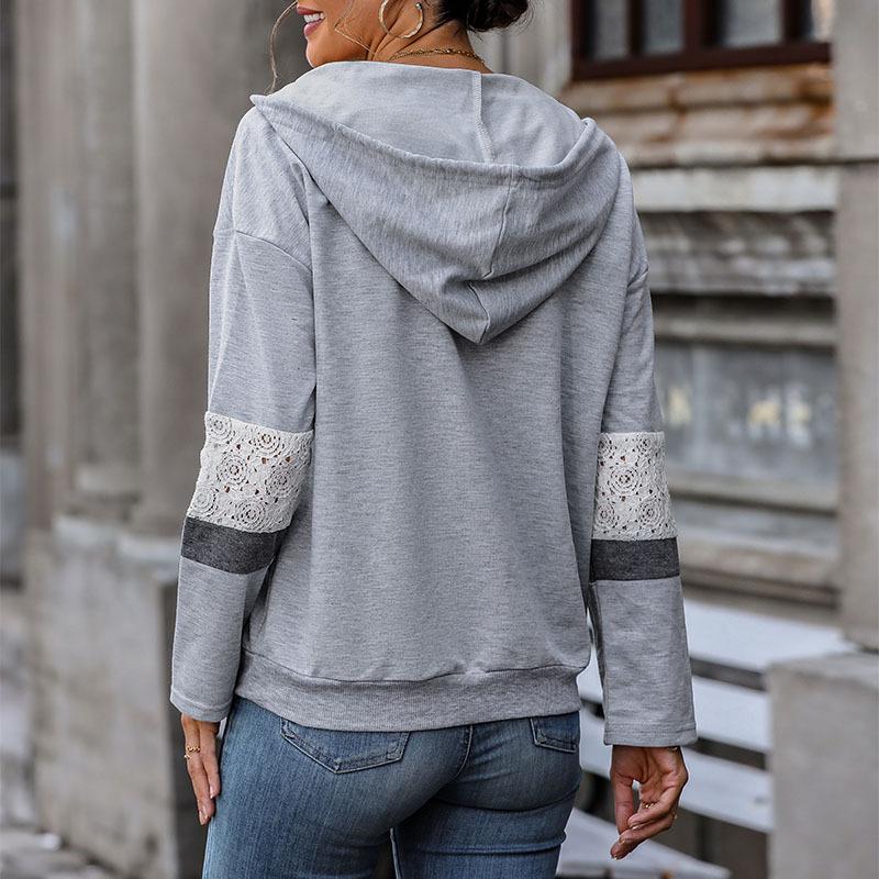 Women's Fashion Casual Solid Color Print Autumn Long Sleeve Hooded Pullovers & Long Sleeves